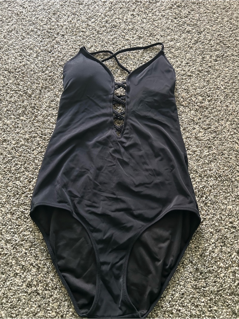 Women’s Victoria Secret Black One-Piece Swimsuit Lace-Up Front Cross-tie back